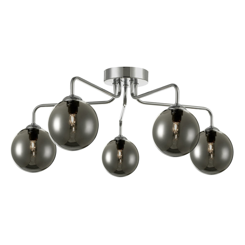 Load image into Gallery viewer, Dar Lighting FEY0550-01 Feya 5 Light Semi Flush Ceiling Light Polished Chrome Smoked Glass - 35057
