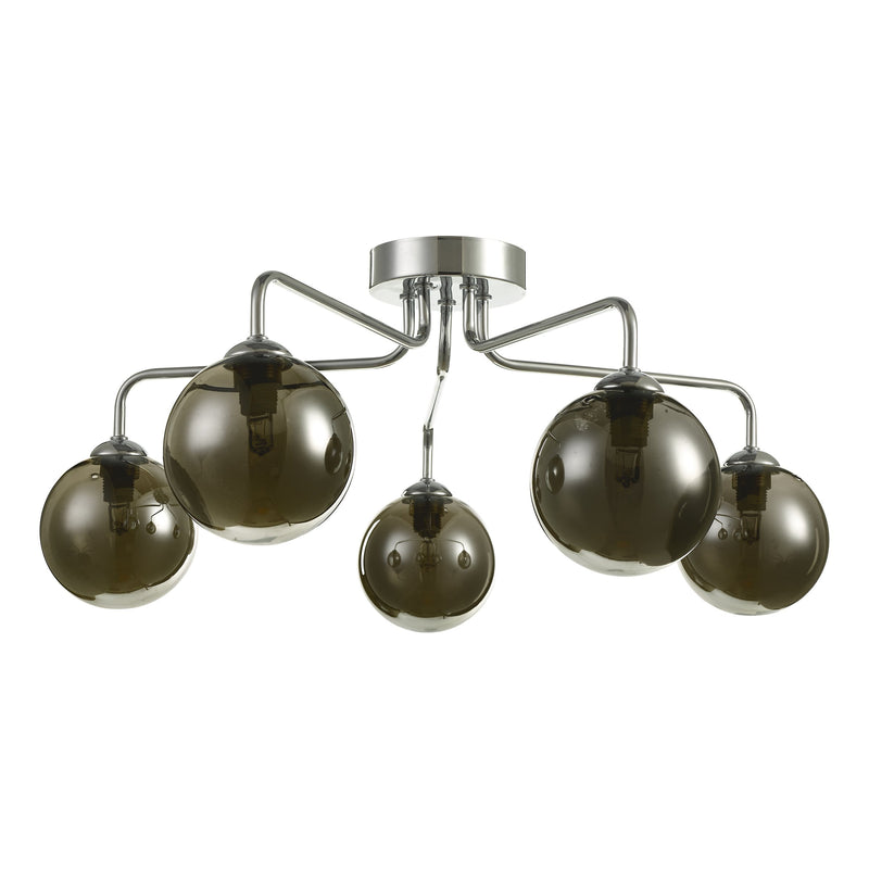 Load image into Gallery viewer, Dar Lighting FEY0550-01 Feya 5 Light Semi Flush Ceiling Light Polished Chrome Smoked Glass - 35057
