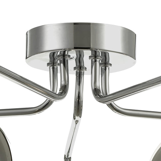 Dar Lighting FEY0550-01 Feya 5 Light Semi Flush Ceiling Light Polished Chrome Smoked Glass - 35057
