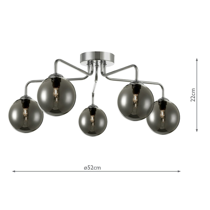 Load image into Gallery viewer, Dar Lighting FEY0550-01 Feya 5 Light Semi Flush Ceiling Light Polished Chrome Smoked Glass - 35057
