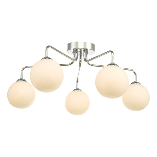 Dar Lighting FEY0550-02 Feya 5 Light Semi Flush Ceiling Light Polished Chrome Opal Glass - 35058
