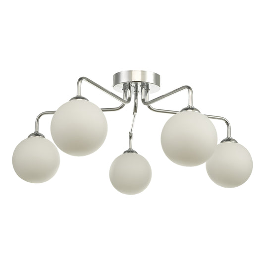 Dar Lighting FEY0550-02 Feya 5 Light Semi Flush Ceiling Light Polished Chrome Opal Glass - 35058