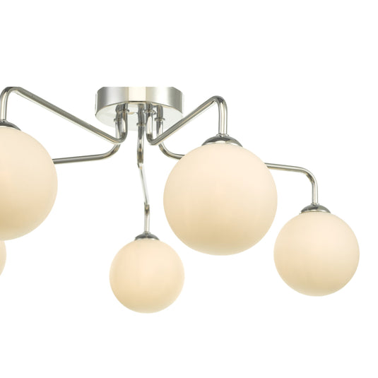 Dar Lighting FEY0550-02 Feya 5 Light Semi Flush Ceiling Light Polished Chrome Opal Glass - 35058