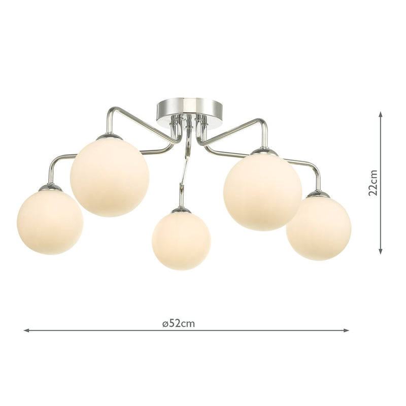 Load image into Gallery viewer, Dar Lighting FEY0550-02 Feya 5 Light Semi Flush Ceiling Light Polished Chrome Opal Glass - 35058
