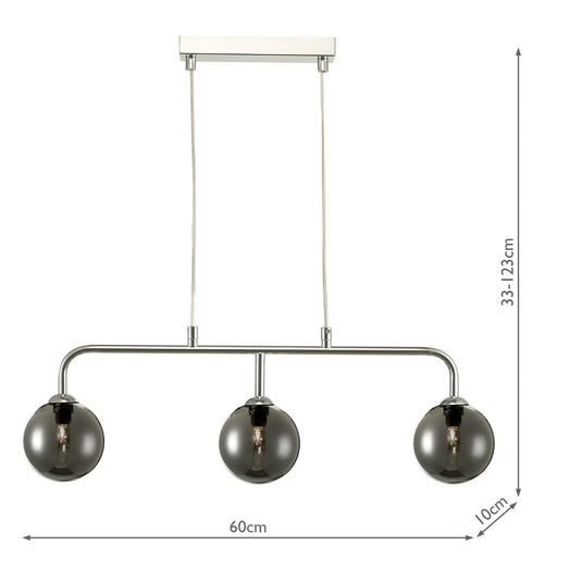 Dar Lighting FEY6250-01 Feya 3 Light Bar Pendant Polished Chrome Smoked Glass - 35063