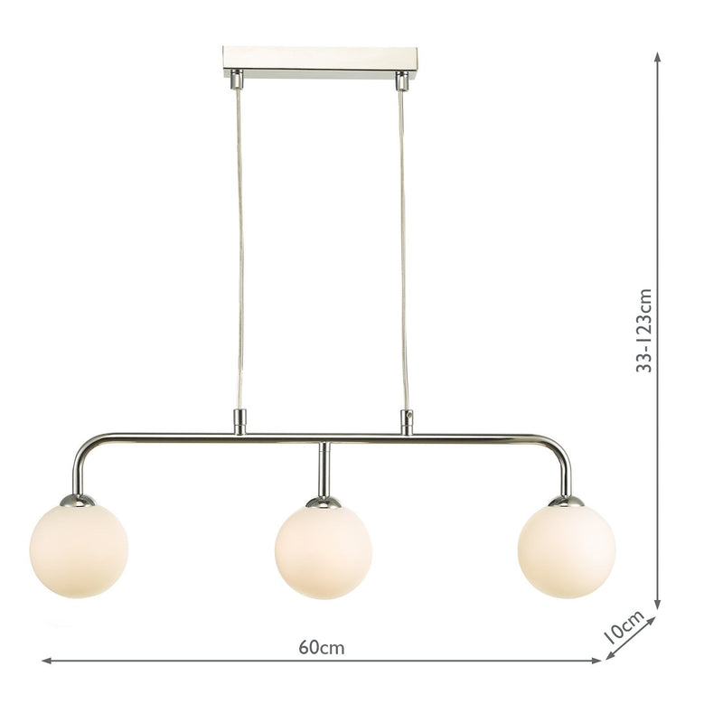 Load image into Gallery viewer, Dar Lighting FEY6250-02 Feya 3 Light Bar Pendant Polished Chrome Opal Glass - 35064
