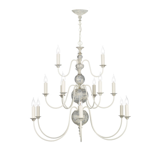 David Hunt Lighting FLE1512 Flemish 15 Light Pendant Distressed Powder Grey/Gold