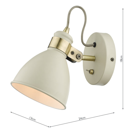 Dar Lighting FRE0733 Frederick Single Wall Light Cream Antique Brass - 35067