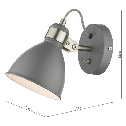 Dar Lighting FRE0737 Frederick Single Wall Light Dark Grey Satin Chrome - 35068