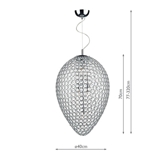 Dar Lighting FRO0550 Frost 5 Light Pendant Polished Chrome and Clear Faceted Crystal - 35074