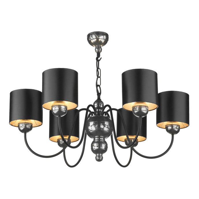 David Hunt Lighting GAR0621 Garbo 6 Light Pendant Pewter complete with Black Silver Shades