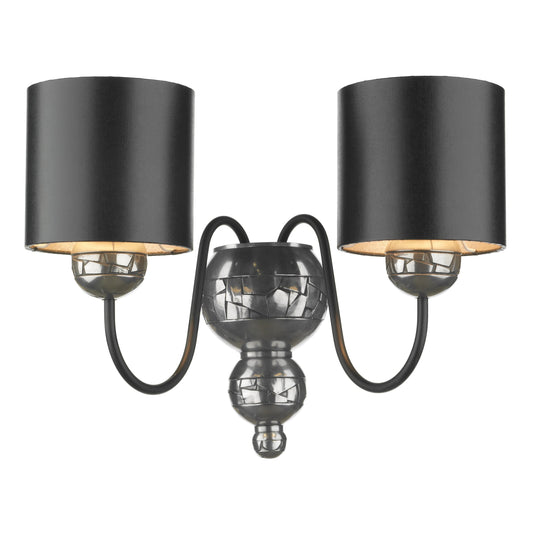 David Hunt Lighting GAR0921 Garbo Double Wall Bracket Pewter complete with Black Silver Shades