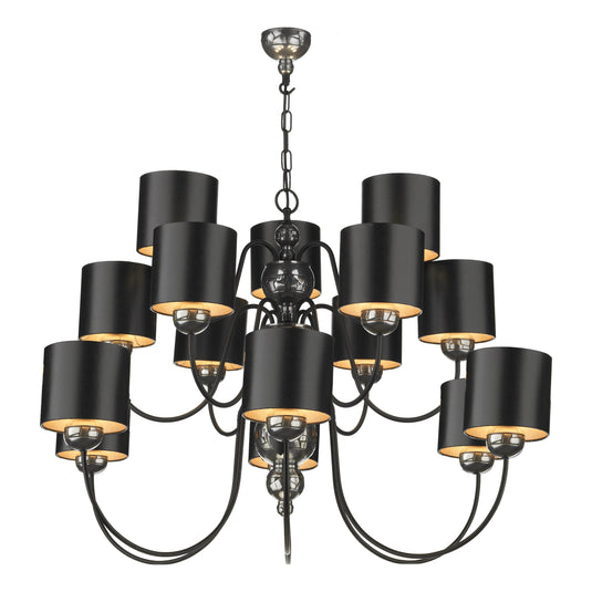 David Hunt Lighting GAR1521 Garbo 15 Light Pendant Pewter complete with Black Silver Shades