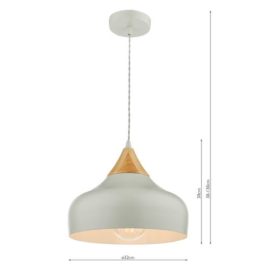 Dar Lighting GAU0139 Gaucho 1 Light Single Pendant Grey And Wood - 35080