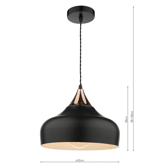 Dar Lighting GAU0164 Gaucho 1 Light Single Pendant Black And Copper - 35081