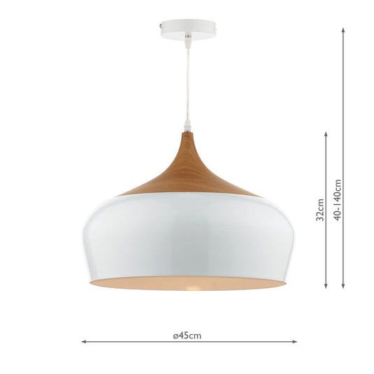 Dar Lighting GAU8602 Gaucho 1 Light Pendant White Large - 24209