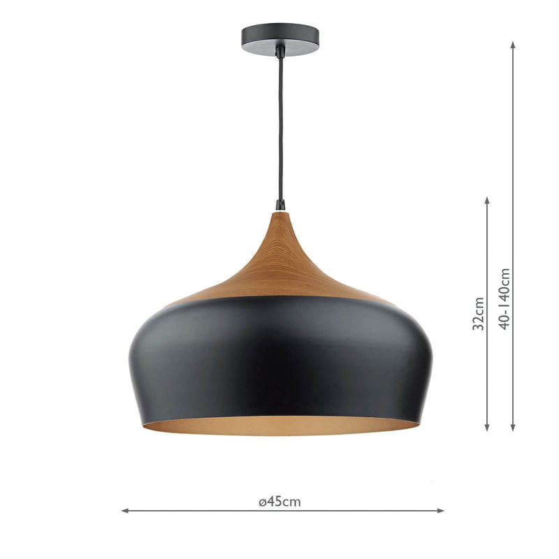 Load image into Gallery viewer, Dar Lighting GAU8622 Gaucho 1 Light Pendant Black Large - 25651
