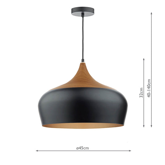 Dar Lighting GAU8622 Gaucho 1 Light Pendant Black Large - 25651