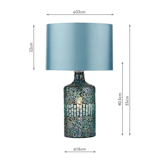 Dar Lighting GUR4223 Guru Table Lamp Blue Mosaic Dual Source complete with Shade - 20082
