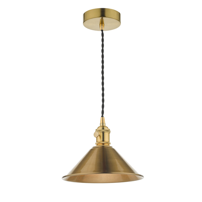 Dar Lighting HAD0140-01 Hadano 1 Light Pendant Natural Brass C/W Aged Brass Shade - 35097