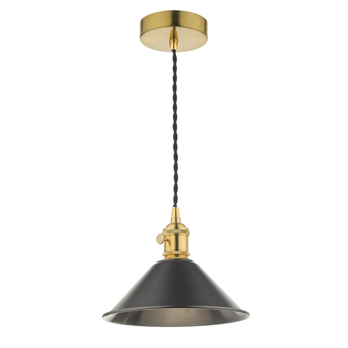 Dar Lighting HAD0140-02 Hadano 1 Light Pendant Natural Brass C/W Antique Pewter Shade - 35098