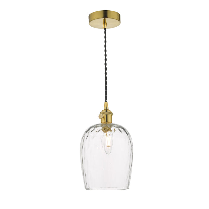 Dar Lighting HAD0140-03 Hadano 1 Light Pendant Natural Brass C/W Dimpled Glass Shade - 35099
