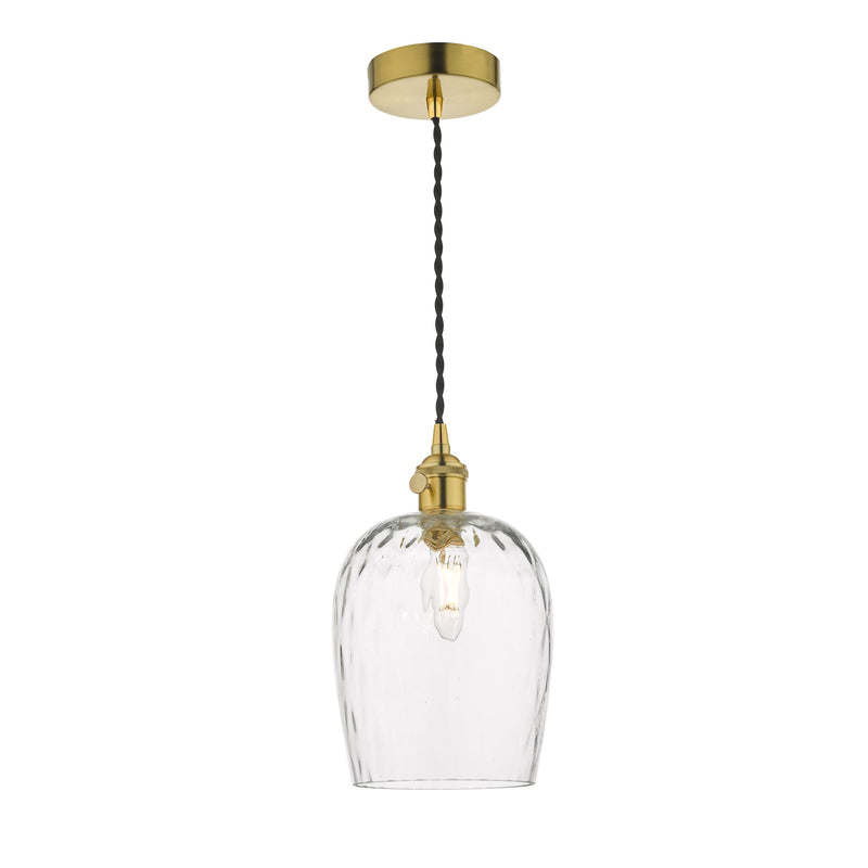 Load image into Gallery viewer, Dar Lighting HAD0140-03 Hadano 1 Light Pendant Natural Brass C/W Dimpled Glass Shade - 35099
