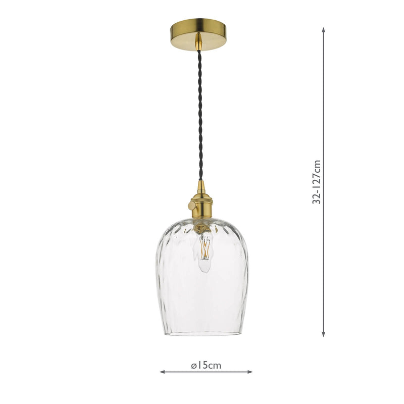 Load image into Gallery viewer, Dar Lighting HAD0140-03 Hadano 1 Light Pendant Natural Brass C/W Dimpled Glass Shade - 35099
