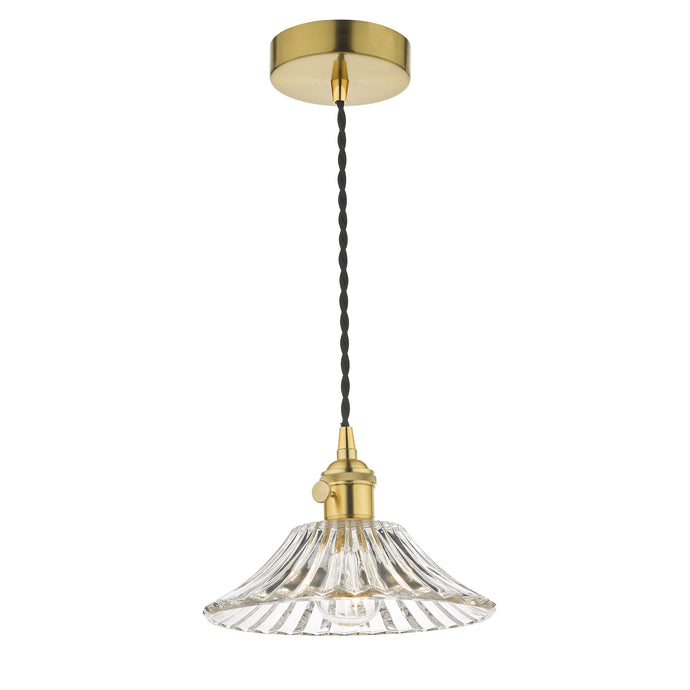 Dar Lighting HAD0140-04 Hadano 1 Light Pendant Natural Brass C/W Flared Glass Shade - 35100