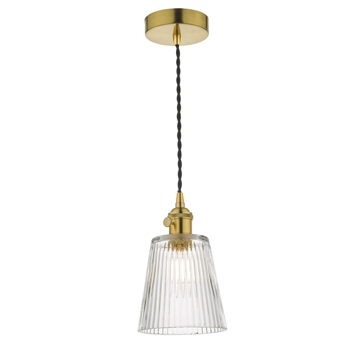 Dar Lighting HAD0140-05 Hadano 1 Light Pendant Natural Brass C/W Ribbed Glass Shade - 35101