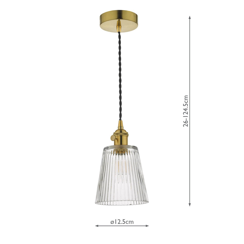 Load image into Gallery viewer, Dar Lighting HAD0140-05 Hadano 1 Light Pendant Natural Brass C/W Ribbed Glass Shade - 35101
