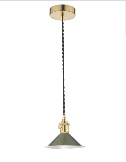 Dar Lighting HAD0140-07 Hadano 1 Light Pendant Natural Brass With Olive Green Shade - 36922