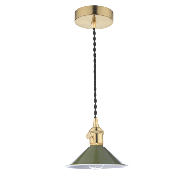 Load image into Gallery viewer, Dar Lighting HAD0140-07 Hadano 1 Light Pendant Natural Brass With Olive Green Shade - 36922
