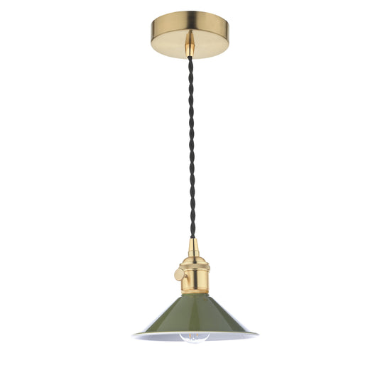 Dar Lighting HAD0140-07 Hadano 1 Light Pendant Natural Brass With Olive Green Shade - 36922