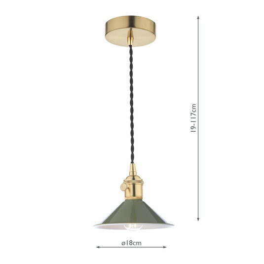 Dar Lighting HAD0140-07 Hadano 1 Light Pendant Natural Brass With Olive Green Shade - 36922