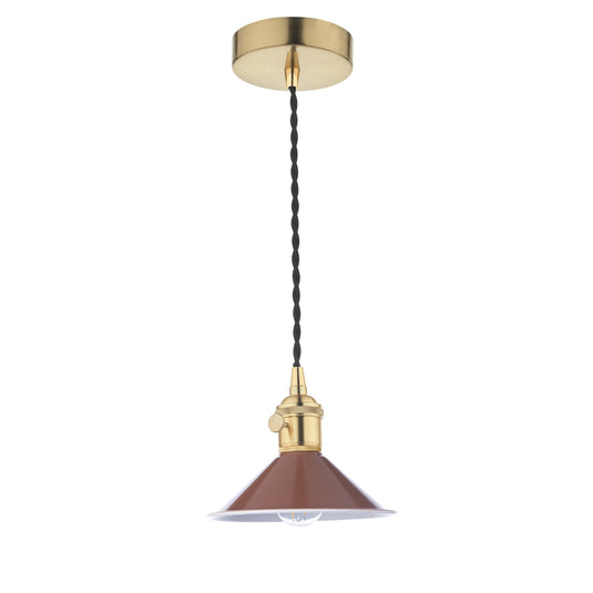 Dar Lighting HAD0140-08 Hadano 1 Light Pendant Natural Brass With Umber Shade - 36923