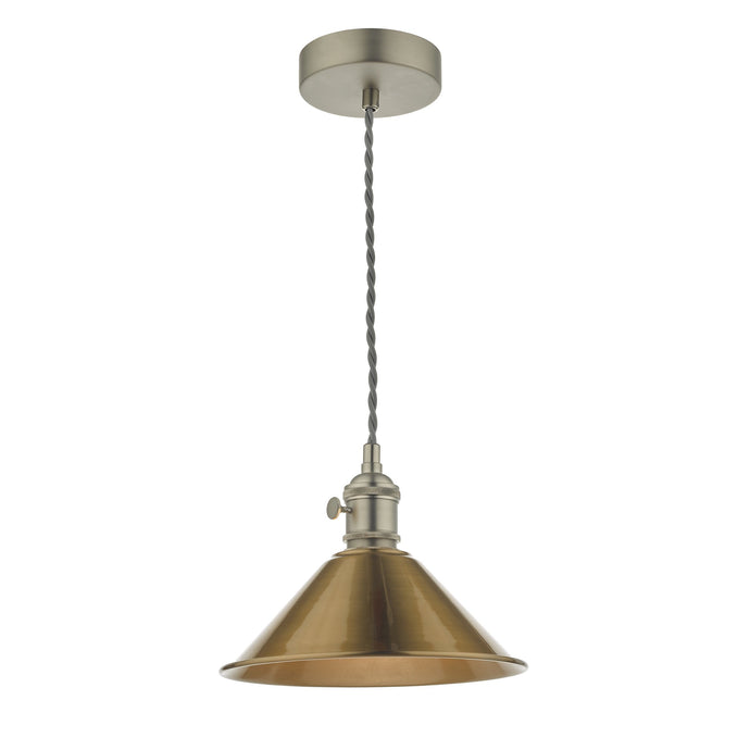 Dar Lighting HAD0161-01 Hadano 1 Light Pendant Antique Chrome C/W Aged Brass Shade - 35102