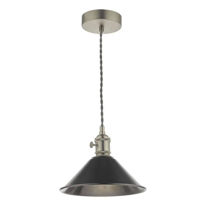 Dar Lighting HAD0161-02 Hadano 1 Light Pendant Antique Chrome C/W Antique Pewter Shade - 35103