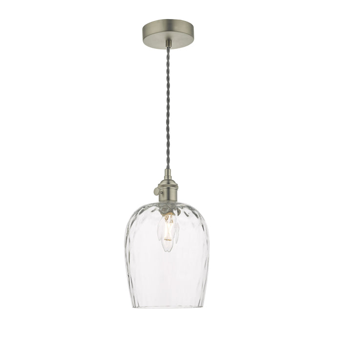 Dar Lighting HAD0161-03 Hadano 1 Light Pendant Antique Chrome C/W Dimpled Glass Shade - 25321