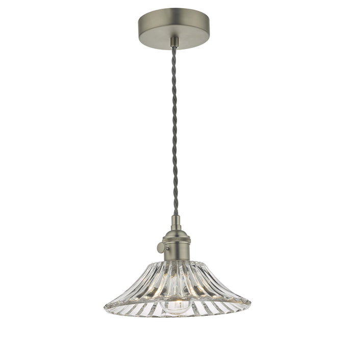 Dar Lighting HAD0161-04 Hadano 1 Light Pendant Antique Chrome C/W Flared Glass Shade - 25322
