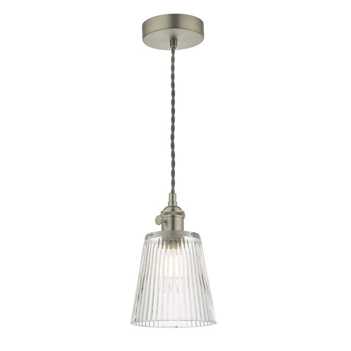 Dar Lighting HAD0161-05 Hadano 1 Light Pendant Antique Chrome C/W Ribbed Glass Shade - 24990