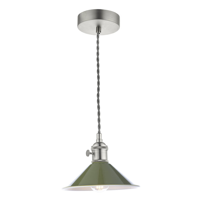 Dar Lighting HAD0161-07 Hadano 1 Light Pendant Antique Chrome With Olive Green Shade - 36925