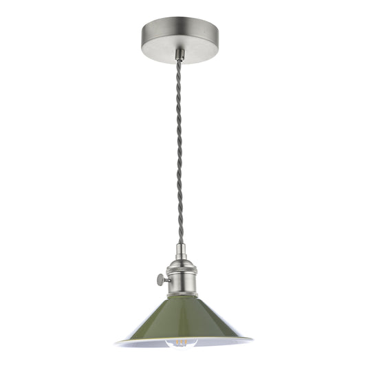 Dar Lighting HAD0161-07 Hadano 1 Light Pendant Antique Chrome With Olive Green Shade - 36925