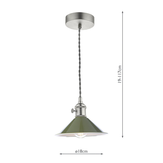 Dar Lighting HAD0161-07 Hadano 1 Light Pendant Antique Chrome With Olive Green Shade - 36925
