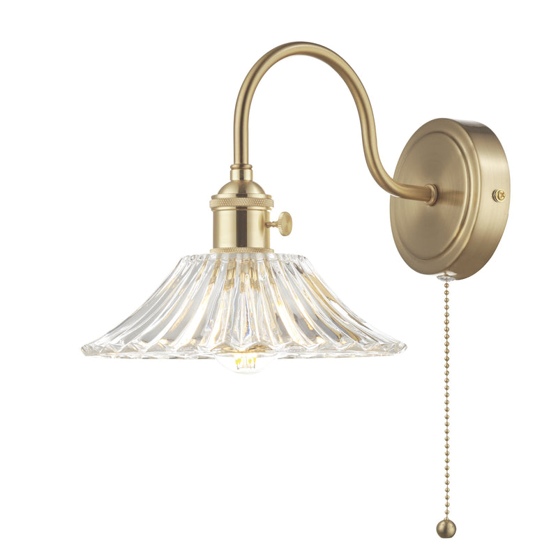 Load image into Gallery viewer, Dar Lighting HAD0740-04 Hadano 1lt Wall Light Brass With Clear Flared Glass Shade - 25532
