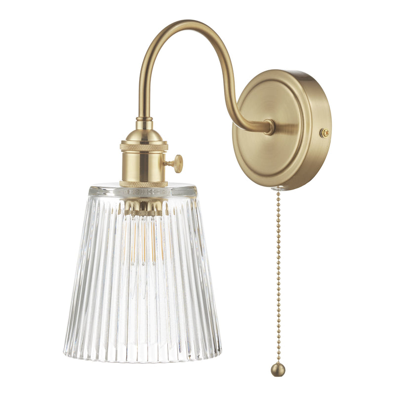 Load image into Gallery viewer, Dar Lighting HAD0740-05 Hadano 1lt Wall Light Brass With Clear Ribbed Glass Shade - 35107
