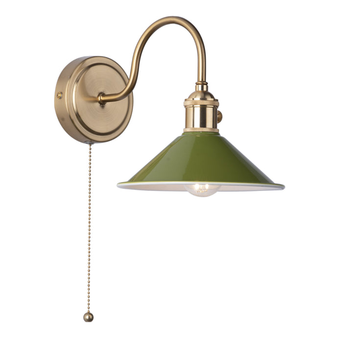 Dar Lighting HAD0740-07 Hadano 1lt Wall Light Natural Brass With Olive Green Shade - 36928