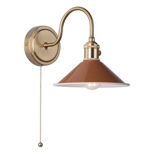 Dar Lighting HAD0740-08 Hadano 1lt Wall Light Natural Brass With Umber Shade - 36929