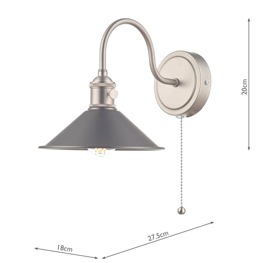 Dar Lighting HAD0761-02 Hadano 1lt Wall Light Antique Chrome With Antique Pewter Shade - 35109