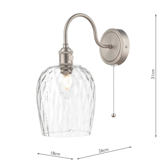 Dar Lighting HAD0761-03 Hadano 1lt Wall Light Antique Chrome With Clear Dimpled Glass Shade - 35110